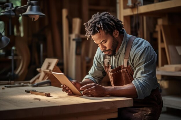 Un carpintero afroamericano empoderado que domina el arte de la construcción de casas a través del aprendizaje en línea