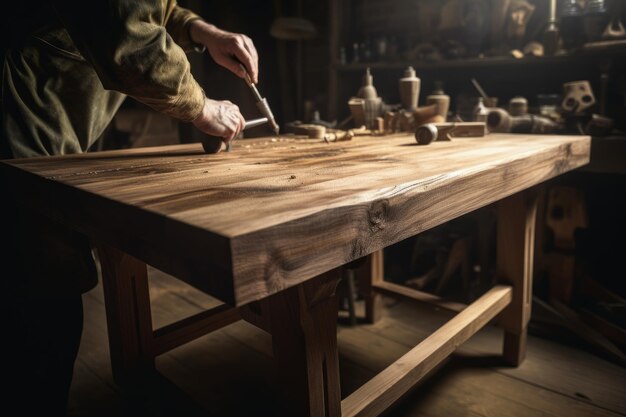 Un carpintero haciendo una mesa de madera Creado con tecnología de IA generativa