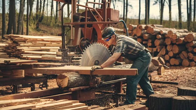 Foto carpintero trabajando en un aserradero en una fábrica de madera