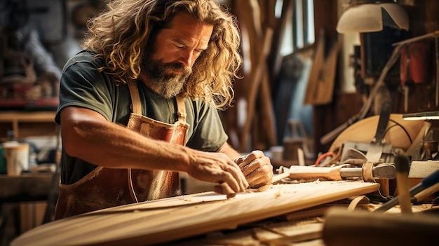 Carpintero trabajando en el taller de reparación IA generativa