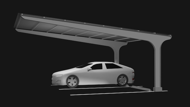 Carport alimentado por el sol con vehículo eléctrico