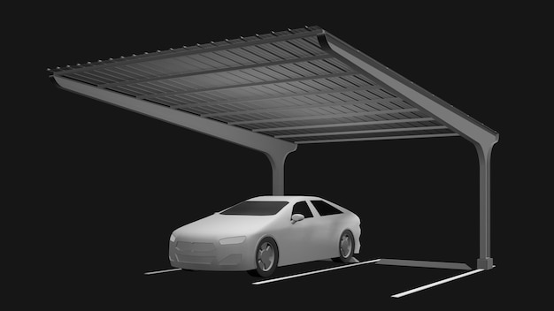 Carport solar con vehículo eléctrico