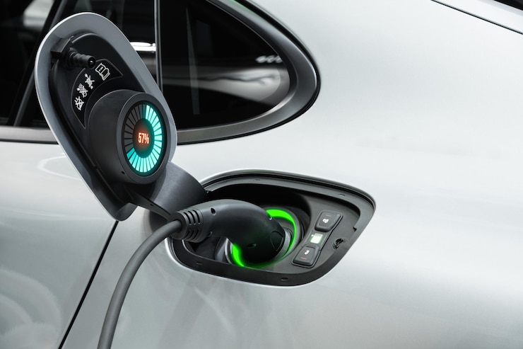Foto carregamento de veículos elétricos com interface gráfica do usuário conceito de carro ev de tecnologia futura