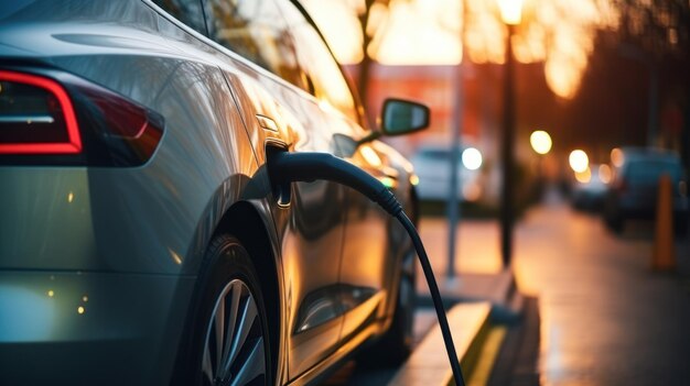 Carregar carros elétricos com cabos elétricos em estações de carregamento