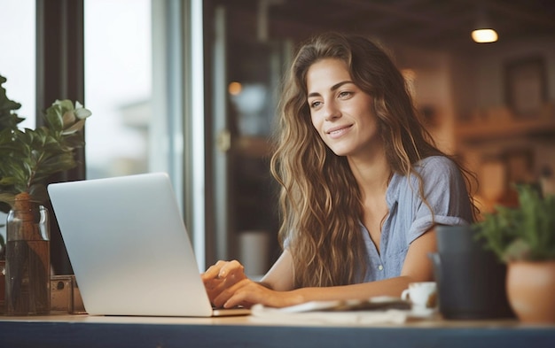 Foto carreira corporativa mulher jovem executivo concentrado no trabalho de laptop