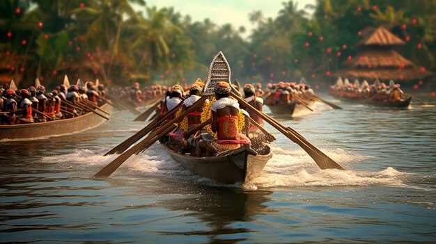 La carrera de botes de Onam Feliz festival de Onam Generativo ai