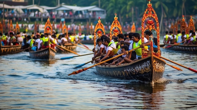 La carrera de botes de Onam Feliz festival de Onam Generativo ai