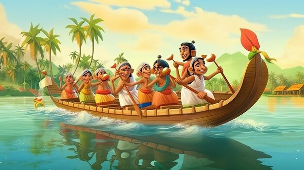 La carrera de botes de Onam Feliz festival de Onam Generativo ai