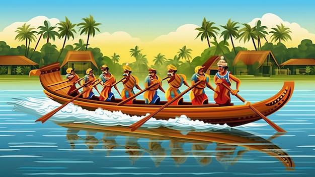 La carrera de botes de Onam Feliz festival de Onam Generativo ai