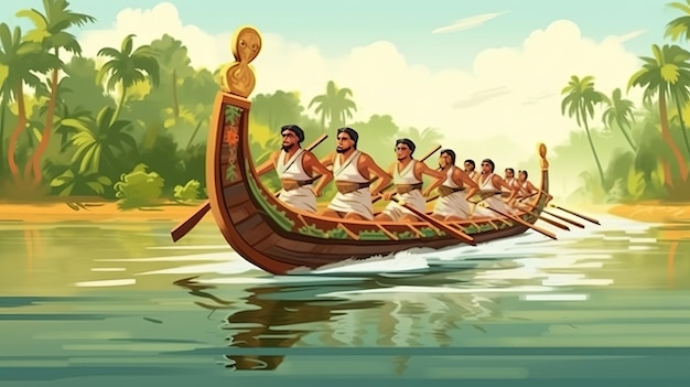 La carrera de botes de Onam Feliz festival de Onam Generativo ai