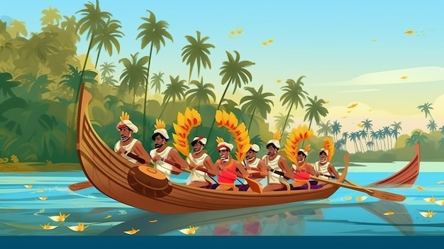 La carrera de botes de Onam Feliz festival de Onam Generativo ai