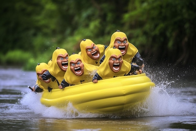 Una carrera de botes de plátano en un río