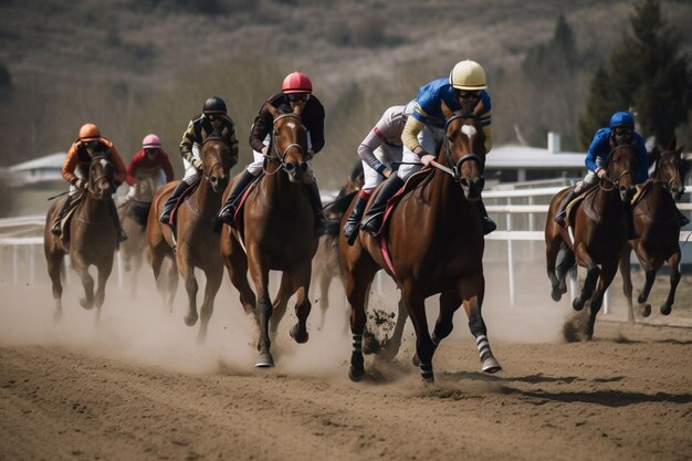 Una carrera de caballos con jinetes en la espalda y el número 5 en la espalda.