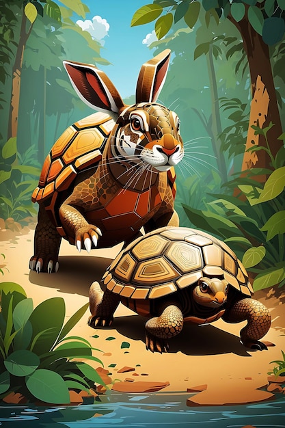 carrera de conejos y tortugas en la jungla