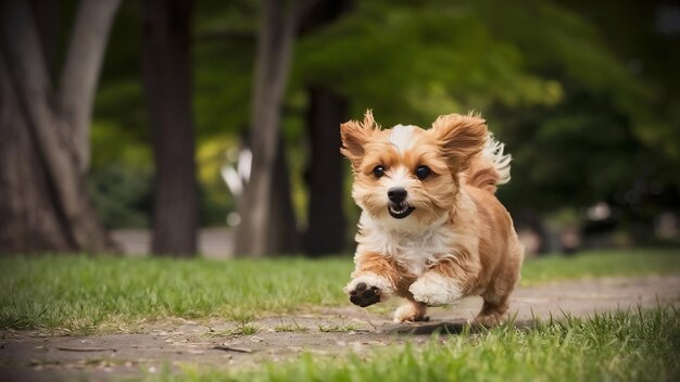 Foto en la carrera maltipu pequeño perro está posando