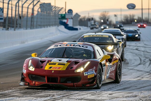 Foto carreras de autos deportivos en circuitos con nieve de invierno