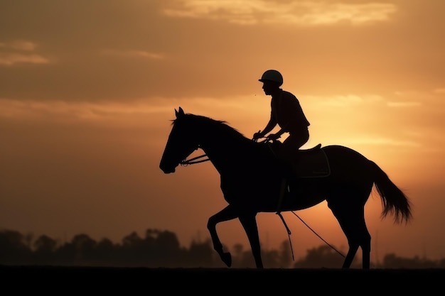 Carreras de caballos al atardecer AI