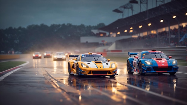 carreras de coches bajo la lluvia