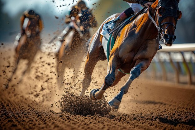 Las carreras dinámicas de caballos en una pista polvorienta