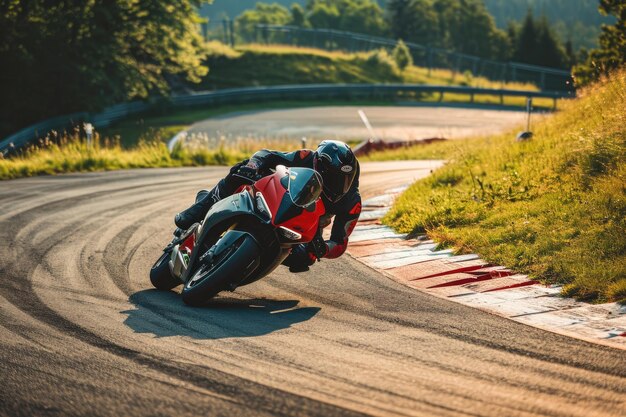 Las carreras de motocicletas en una pista sinuosa generadas por Ai