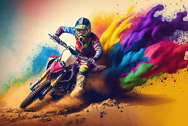 Foto carreras de motos en arena colorida atleta jinete ai generativo