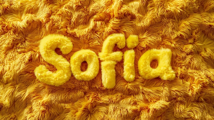 Foto carreta postal de nombre personalizado de piel amarilla perfecta para la decoración el nombre sofia hecho en letras texturizadas