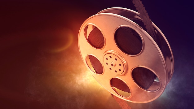El carrete de película retro con luz ardiente