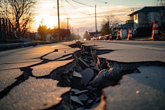 carretera agrietada después del terremoto