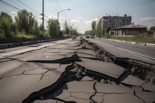 Carretera agrietada tras terremoto Generar Ai