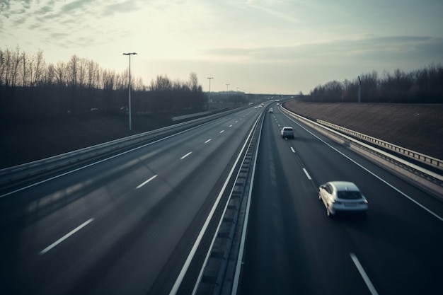 Una carretera con algunos autos y la palabra "al costado".