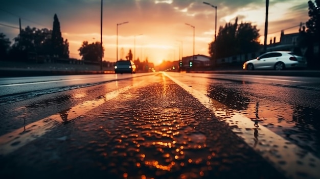 Carretera asfaltada en el campo al atardecer Generativo Ai