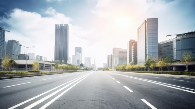 Foto carretera asfaltada y ciudad moderna con rascacielos ia generativa aig21