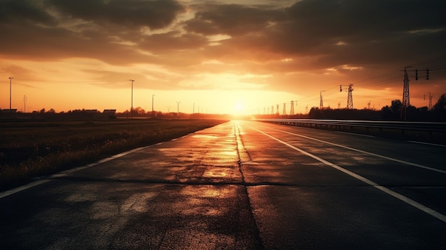 Carretera asfaltada en un día soleado de verano al atardecer brillante Ai generativo