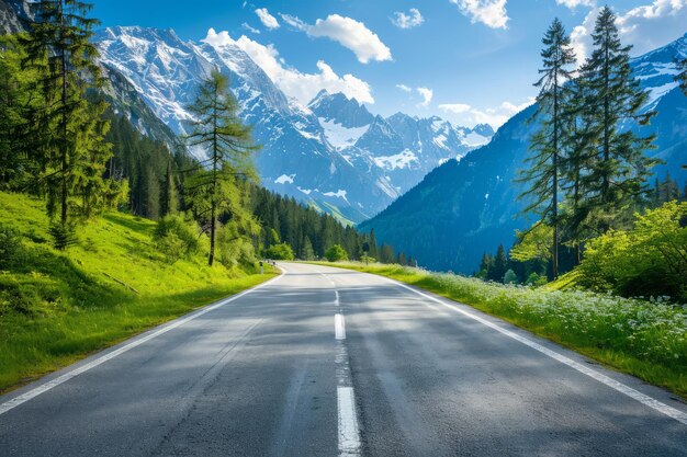 Carretera de asfalto en los Alpes austriacos en un día de verano