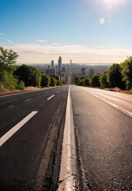 Foto carretera de asfalto y papel tapiz de la ciudad moderna