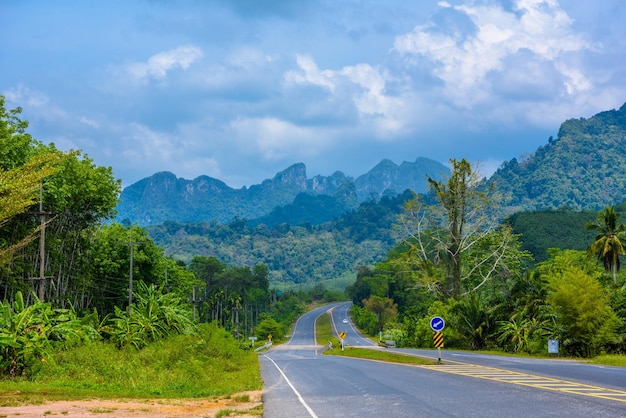 Carretera de asfalto en las selvas Parque Nacional Khlong Phanom Ka