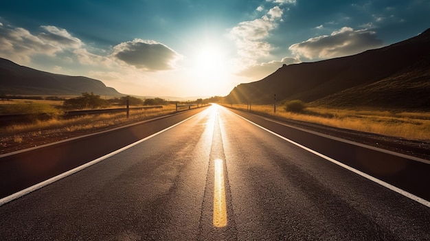 Una carretera de asfalto bajo el sol