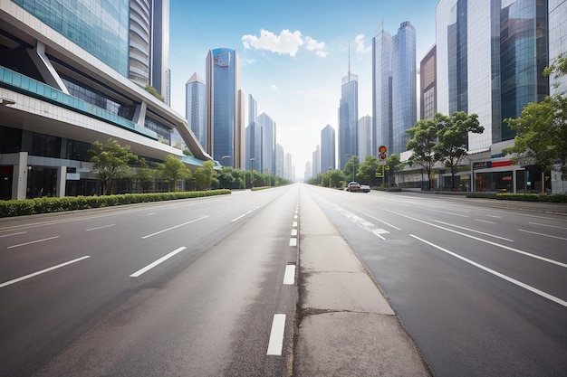 Carretera de asfalto vacía a través de una ciudad moderna en China