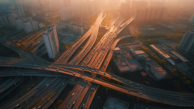 Una carretera con una ciudad al fondo.