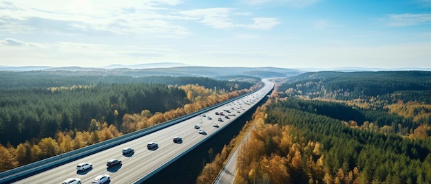 Foto una carretera con coches en ella y una montaña en el fondo