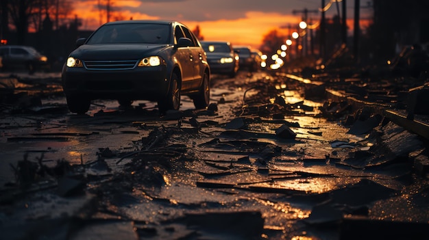 Carretera colapsada por el terremoto