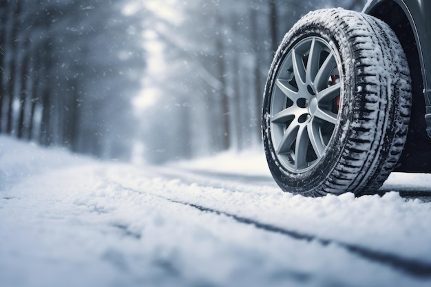 Carretera invernal cubierta de nieve para neumáticos de automóviles