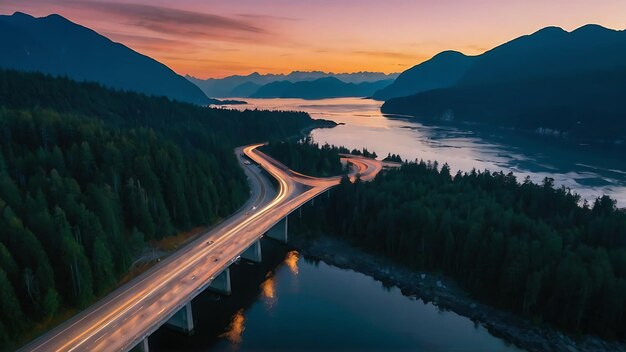 Foto carretera del mar al cielo en la costa oeste del océano pacíficopanorama aéreo