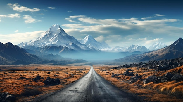 Una carretera moderna con una montaña en el fondo