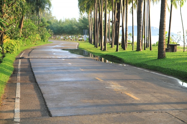 Carretera mojada cerca de la playa del mar