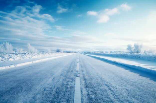 carretera nevada por la mañana buena vista atmosférica