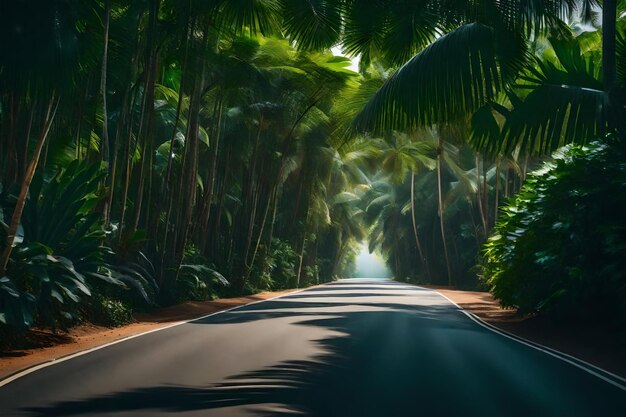 Foto carretera rodeada de árboles tropicales verdes que conducen a un hotel