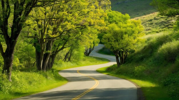 Una carretera rodeada de un paisaje verde