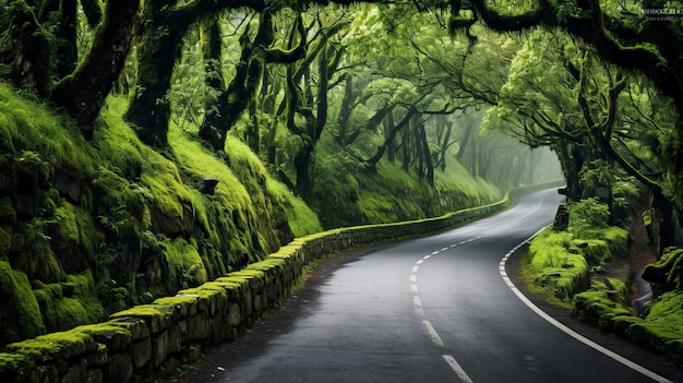Carretera en la selva tropical de Hawai Estados Unidos Imagen conceptual IA generativa