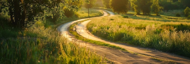 Carretera de tierra que corta a través de un campo de hierba IA generativa